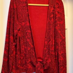 CHICO’S TRAVELERS Red Cardigan w/Floral Print-Size 2 Large
